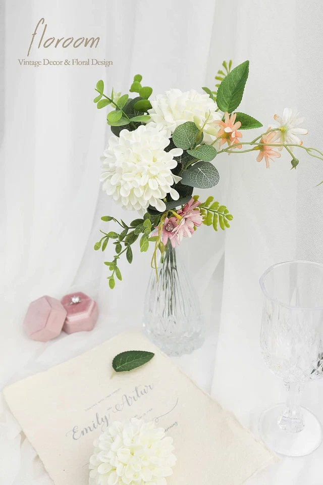 Flores de dalia artificiales 25 piezas rosas falsas de espuma de marfil de aspecto real con tallos... Foto 2 de 4