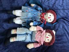 Handmade 1930s Raggedy Ann  Andy Pair. Great Hair and Full Heads. 20 Inches.