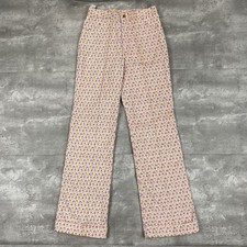 vintage 70s FLORAL CORDUROY pants Womens 11/12 31 bootcut USI JEANS flowers pink