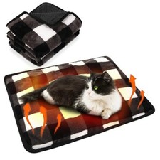 2 Pack Self Warming Cat Bed Self Heating Dog Pad Black White Plaid 16 x 20 Inch