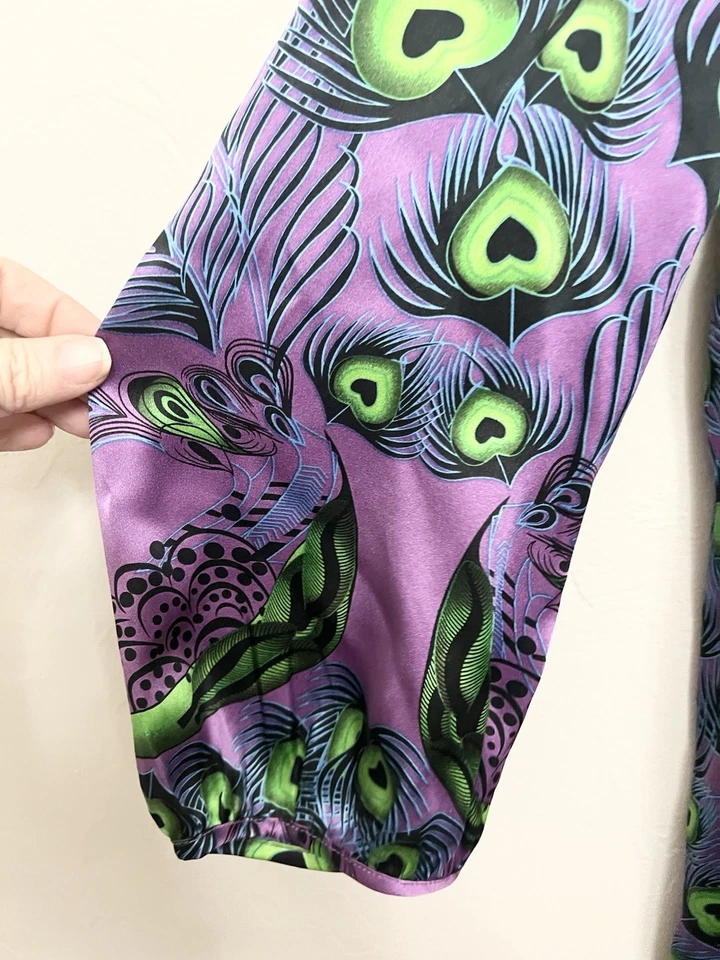 Vestido Custco Barcelona Mujer Púrpura Seda Pavo Real Manga Larga Talla 2 Pequeño $299 Foto 3 de 4