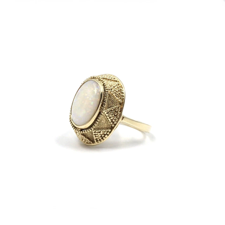 14kt Gelbgold Ring 2.59ct Opal Edelopal Granulation 585 Gold Schmuck 17.2mm / 54 - Bild 3 von 4
