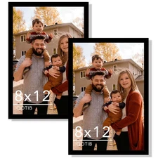 QOTIB 2 Packs 8x12 Picture Frame Black, Engineered Wood 8 x 12 Photo Frame, 8...