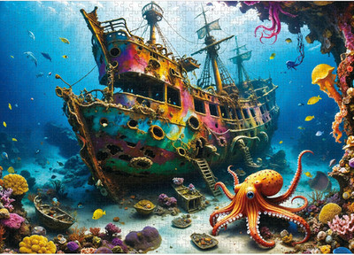 Puzzles for Adults 1000 Pieces - Octopus Pirate Ship Ocean Sea - 1000 Piece Puz