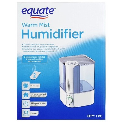 Equate Warm Mist Humidifier, Visible, Filter Free, White & Blue, Top Fill