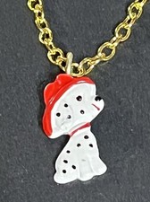 Child  s Firehouse Dalmatian Puppy Dog Charm On 15  Yellow Gold Plated Chain