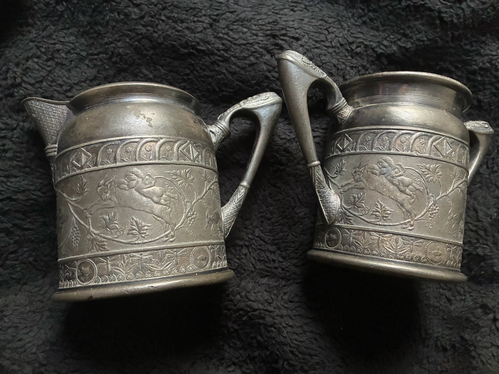Pair of Antique Victorian Rockford Silver Plate Double Handled Loving Cups #646