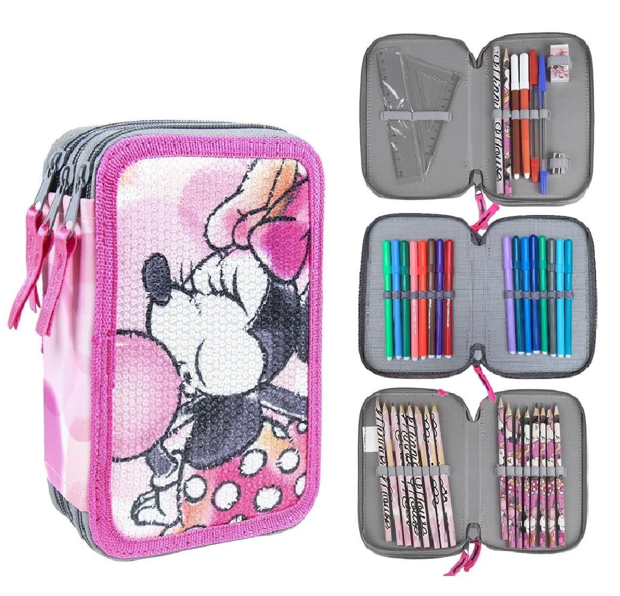 Trousse multi-compartiments Premium en textile robuste 3 fermetures pour l'école