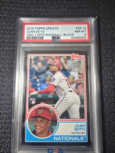 2018 topps update #83-12 juan soto rc; black 222/299 rookie variation PSA 8