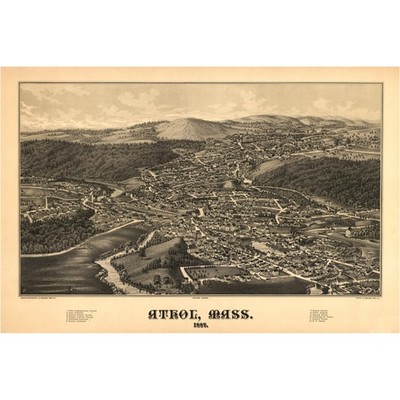 1887 Panoramic Bird's Eye View of Athol Massachusetts with Historic Detail