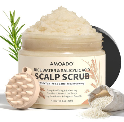 AMOADO Rice Water Scalp Scrub with Salicylic Acid(BHA), Tea Tree & Rosemary   Ge