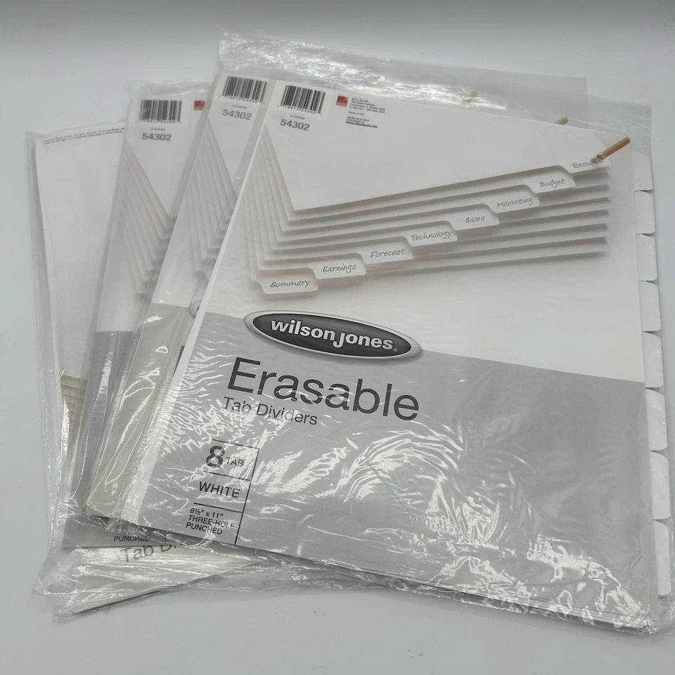 Divisores de pestañas borrables Wilson Jones, juego de 8 pestañas, pestañas blancas perforadas de 3 agujeros (4 paquetes) Foto 4 de 4