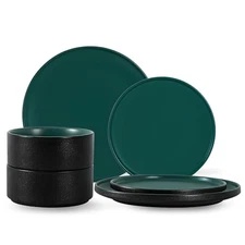 Classic Series - Plates and Bowls Set for 2, 6 Piece Set(6PCS) Dark Green