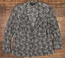 St John Women’s Size 14 Black White Tweed Jacket Blazer Cardigan USA Made Wool