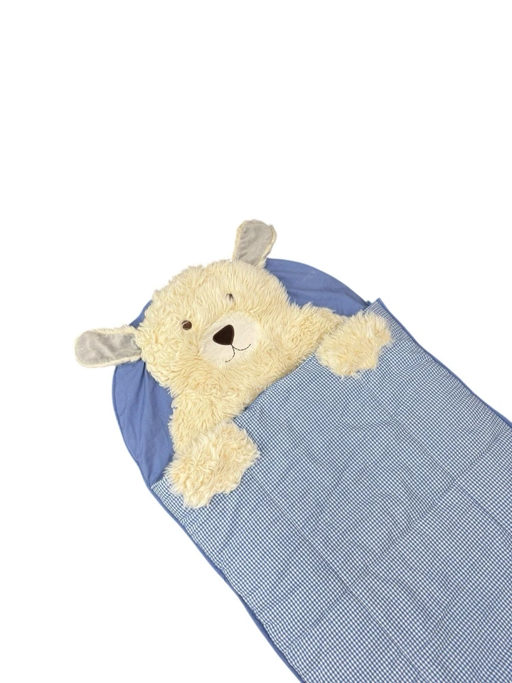 Saco de dormir para niños Pottery Barn 66x27 peludo perro azul guinga a cuadros acogedor camping Foto 4 de 4