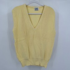 Mens Vintage Preppy Sweater Vest Size M Pastel Yellow Golf Academia Cotton