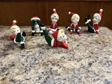 Lot of 6 Vintage Christmas Tumbling Santas Elves Pixies Figurine Japan about 3"
