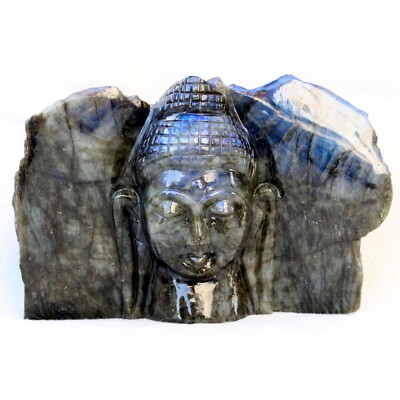 Big Rock Carving Labradorite Buddha Head Stone Carving Meditation Home Decor 