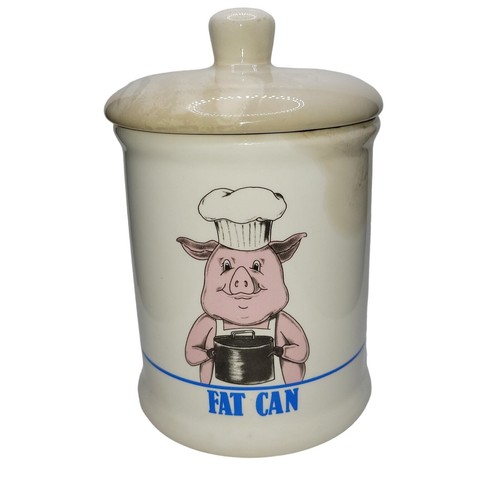 Fat Can Chef Pig Ceramic canister bacon grease storage utensil