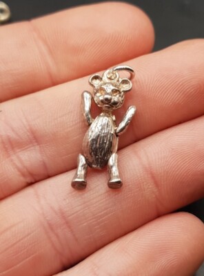 Vintage 925 Sterling Silber Gelenk Teddybär Anhänger Charm. 