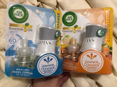 2 NEW Packs of Air Wick Plug In Scented Oil Kits Fresh Linen + Hawaii Scents