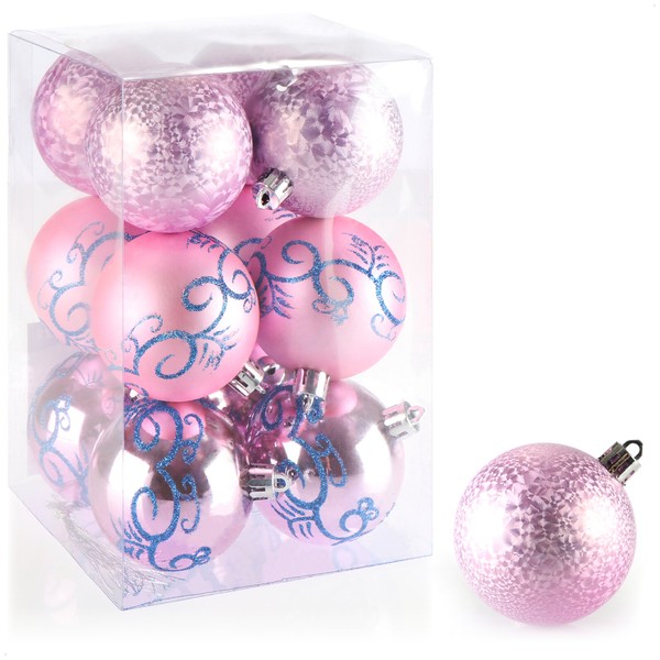 12X Weihnachtskugeln, Christbaumkugeln Bruchsicher Aus Kunststoff - Pink-image