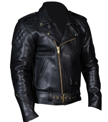 Men's Real Leather Quilted Panels Bikers Jacket Natural Leather Bikers Jacket