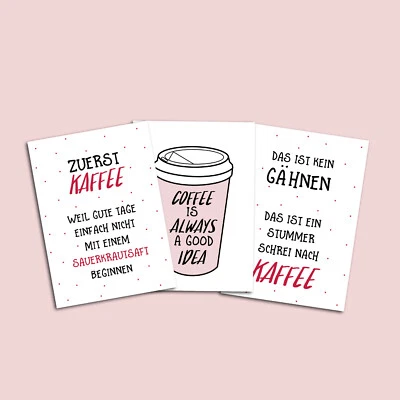 NASTAMI Postkarten KAFFEE Set 3-teilig, Kaffee Karten Sprüche Postkarten Grußkarten