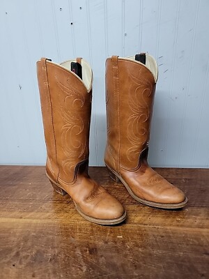 Bottes De Cowboy Vintage Acme Western - Homme 9 D USA - Marron 2 Tons - Boute Rond