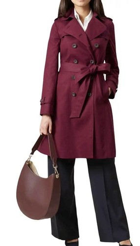 Hobbs London Saskia Trench Coat Size 10 UK/6 USA double breast burgundy - Picture 3 of 4