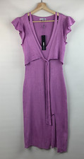 Fashion Nova Emily Dress Rib Knit V-Neck Short Sleeve Pullover Slit Size M NEW