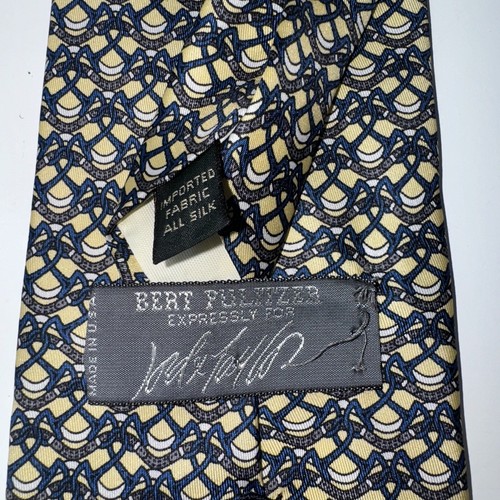 Cravatta collo uomo Bert Pulitzer Lord & Taylor tutta seta giallo blu larghezza 3,75 - Foto 3 di 4