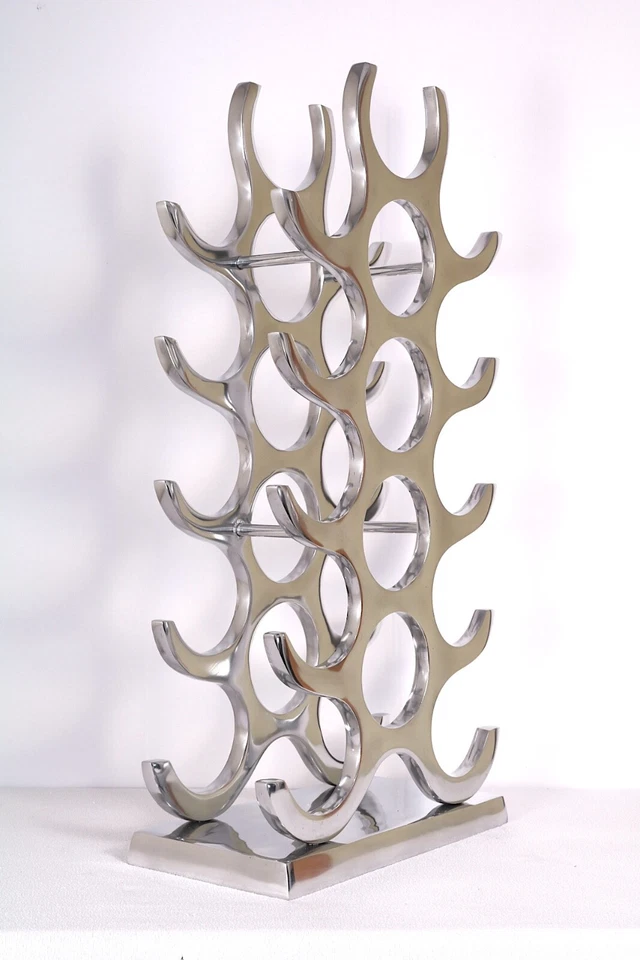 Vino Cremagliera 15 Bottiglia Autonomo Artigianato IN Robusto Alluminio Lucidato - Immagine 3 di 4