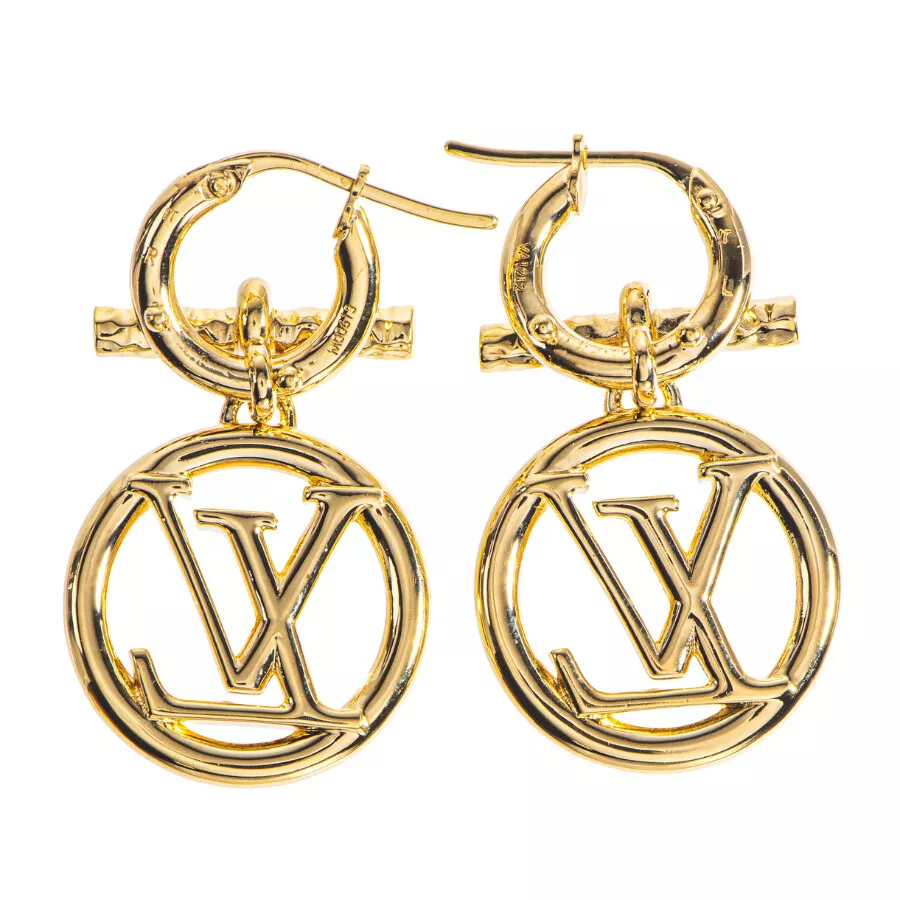 LOUIS VUITTON Earrings BOOKLE DEREILLE BABY LOUISE LV Hoop Gold GP