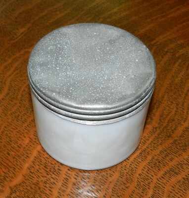 Antique Heavy White Milk Glass Storage Container w/Threaded Tin Lids