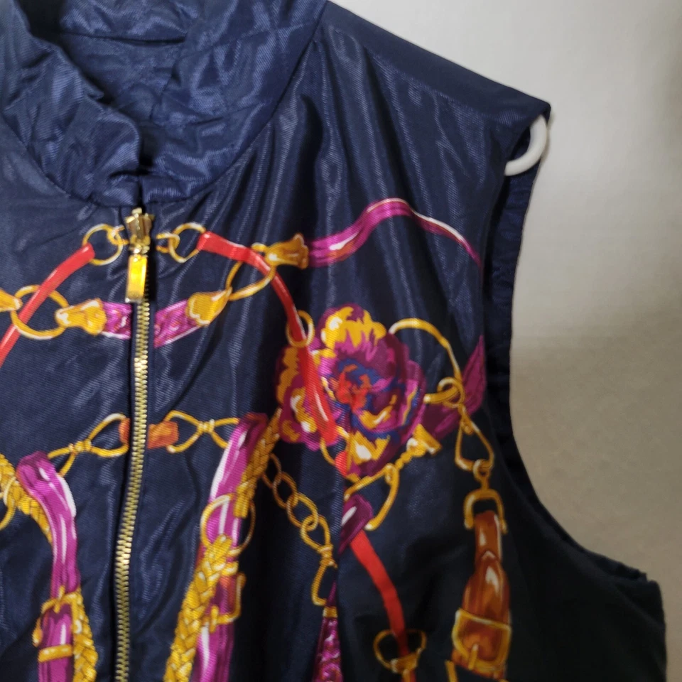 Charter Club Navy Blue Floral Reversable Quilted Zip Vest Women's Plus Size 2X - Image 3 of 4