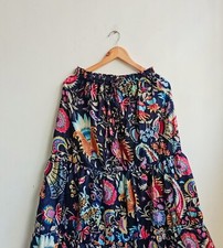 Indian Black Floral Long Frill Skirt 100 Cotton Skirt Women's Clothing Skirt US