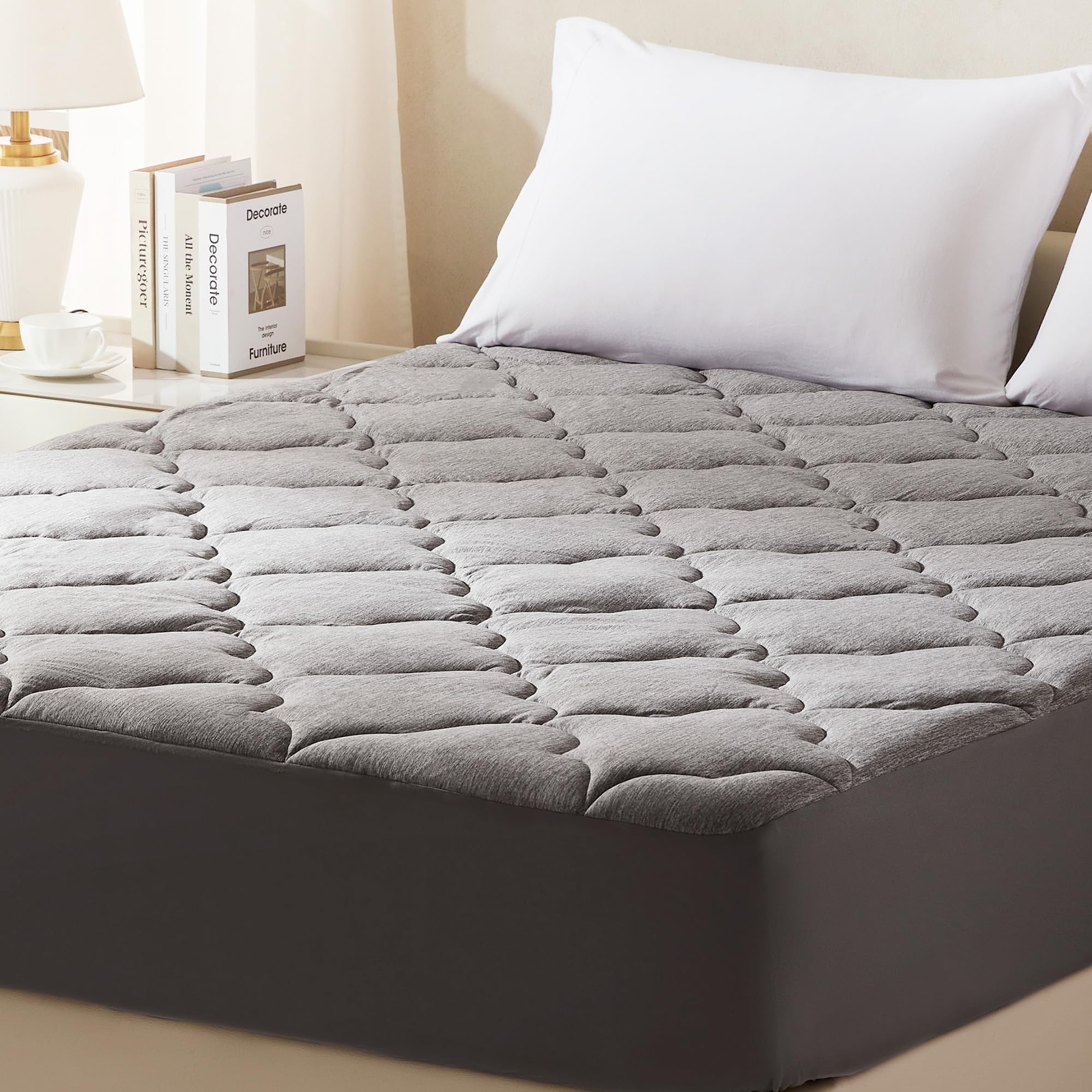 King Size Pillow Top Mattress Topper with Jersey Knit Cooling Cover | Plush Support