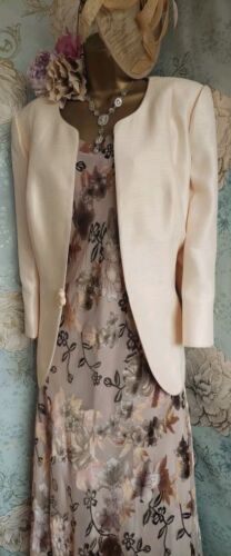 Jacques Vert Dress Jacket Beige Taupe Cream Floral Silk Evening Wedding 18 20 - Picture 7 of 23