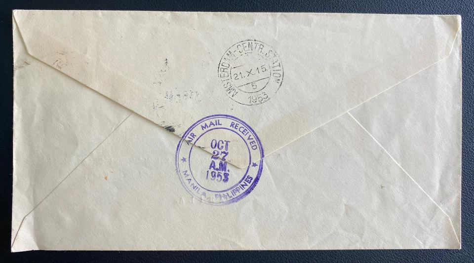 Christchurch 1953 Nueva Zelanda Primer Vuelo Correo Aéreo Cubierta a Manila Filipinas Foto 2 de 2