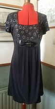 JOSEPH RIBKOFF black silver circles shiny dots bubble hem dress UK 14 BNWOT