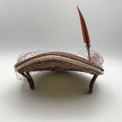 VTG Fascinator Hat Rockabilly Derby Feather Net Wedding  display picture 2