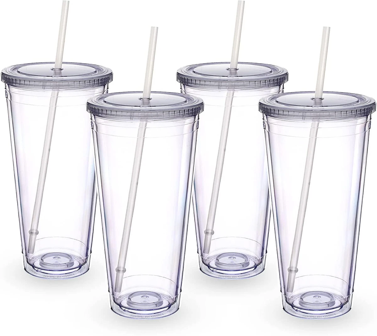 32 Oz Clear Acrylic Tumbler with Straw and Lid, Double Wall Plastic  Smoothie Cup