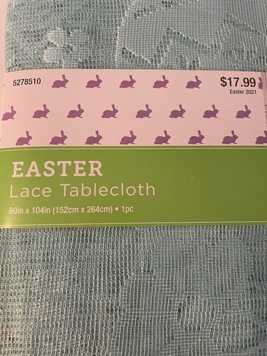 NWT Blue Lace Easter Tablecloth 60" x 104" Eggs Flowers New Scalloped Edge - Picture 2 of 6