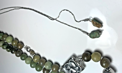 Handmade Green Jade Lapis Agate & Crystal  Prayer Beaded Buddha Necklace Bolo - Afbeelding 15 van 16