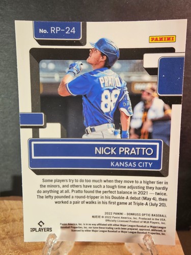 Inserto prospecto Donruss Optic Nick Pratto 2022 clasificación #RP-24 Kansas City Royals - Imagen 2 de 2