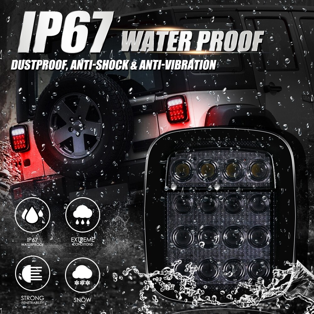 Smoked 16 LED Tail Lights For Jeep Wrangler YJ TJ JK & CJ - Universal For Trailers & Trucks By Ironwalls