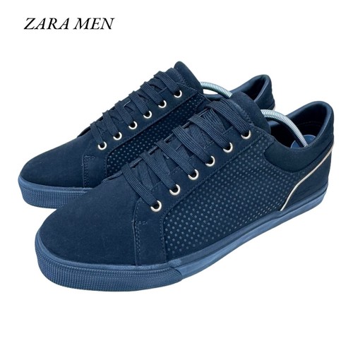 Zara Mens Black Monochrome Sneakers Shoes With Gold Details Size UK9.5