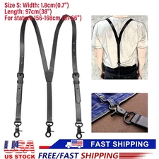 S Vintage Black Leather H Back Suspenders Belts 3 Hooks For Men Male Work 97CM