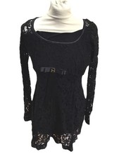 RIVER ISLAND Black Short Lined Floral Lace Dress U.K. 10